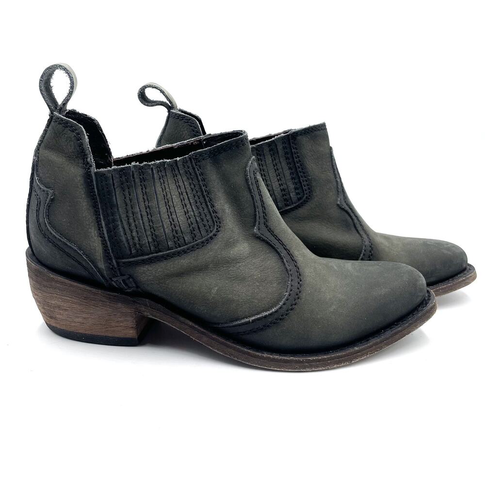 Liberty Black Moneta Booties Black Leather Western Ankle Boot Block Heel‎ Sz 7